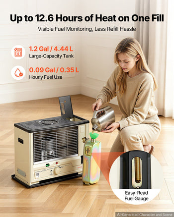 Cordless Radiant Kerosene Heater, 10000 BTU Portable Space Heater, for Home, Garage, Camping, Workshop, Emergency, Outdoor Activity, with Flame Control, Tip-Over Shutoff, Funnel, Batteries