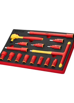 Insulated Socket Set, 16-Piece Insulated Wrench Tool Set, 1000V Insulated Socket Tool, with Insulated Sockets, Insulated T-Handle Wrench, Drive Rachet, Extensions, for Electricians Home Repair
