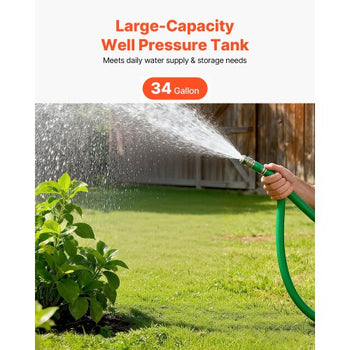 34-Gallon Vertical Well Pressure Tank, Pre-Charged Pressurized Water Tank for Well Pumps, Heavy-Duty Carbon Steel Water Storage Container for Home, School, Farm & Irrigation Systems
