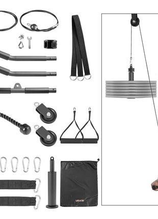 Pulley System, 2 PCS LAT and Lift Pulley System, Gym Rack Pulleys Attachment with two Steel Cables, Short Bar, Dual Grip Handles, Cable Machine for Bicep, Shoulder, Back, Up to 330 lbs Capacity