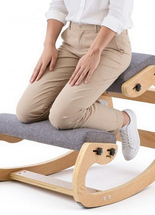 Ergonomic Kneeling Chair, Wooden Posture Knee Chair with Adjustable Thick Foam Cushions & Solid Wood Frame, Adjustable Height, Relief for Neck or Back Pain for Home, Office or Meditation, Gray