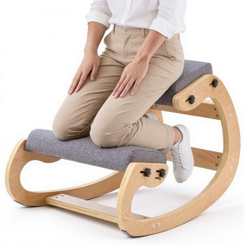 Ergonomic Kneeling Chair, Wooden Posture Knee Chair with Adjustable Thick Foam Cushions & Solid Wood Frame, Adjustable Height, Relief for Neck or Back Pain for Home, Office or Meditation, Gray