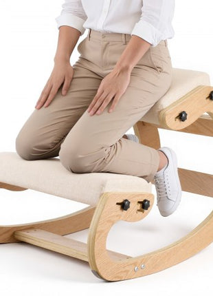 Ergonomic Kneeling Chair, Wooden Posture Knee Chair with Adjustable Thick Foam Cushions & Solid Wood Frame, Adjustable Height, Relief for Neck or Back Pain for Home, Office or Meditation, Beige