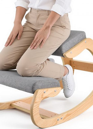 Ergonomic Kneeling Chair, Wooden Posture Knee Chair with Thick Foam Cushions and Solid Wood Frame, Adjustable Height, Natural Relief for Neck or Back Pain for Home, Office or Meditation, Gray