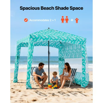 Beach Cabana, 6 x 6 ft Beach Canopy with Side Wall, UPF 50+ Protection Easy Setup Cabana Tent with Sand Pockets, Large Portable Shade Sun Shelter, Outdoor Umbrella for Whole Family & Friends