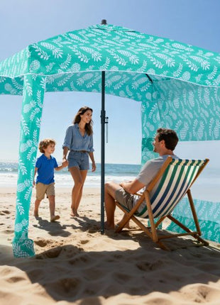 Beach Cabana, 6 x 6 ft Beach Canopy with Side Wall, UPF 50+ Protection Easy Setup Cabana Tent with Sand Pockets, Large Portable Shade Sun Shelter, Outdoor Umbrella for Whole Family & Friends