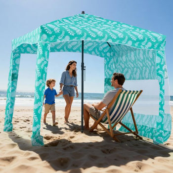 Beach Cabana, 6 x 6 ft Beach Canopy with Side Wall, UPF 50+ Protection Easy Setup Cabana Tent with Sand Pockets, Large Portable Shade Sun Shelter, Outdoor Umbrella for Whole Family & Friends