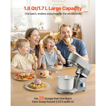Ice Cream Maker, 1.8 Qt. Capacity, 6-Speed Electric Stand Mixer, with LED Digital Display & Timer, Mixing Paddle, Dough Hook, Splash Guard, for Homemade Frozen Yogurt Fruit Sorbet Gelato, Grey