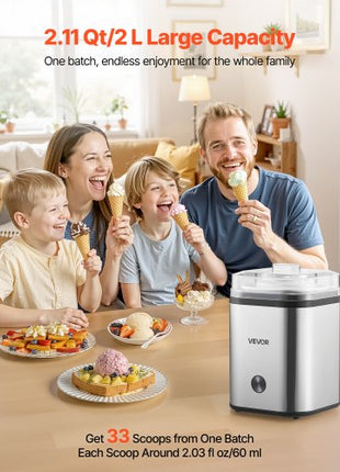 Ice Cream Maker, 2.11 Qt. Large Capacity, Electric Automatic Ice-Cream Machine, with Easy Operation & Cleaning, Stainless Steel Shell, for Homemade Frozen Yogurt, Fruit Sorbet, Gelato, Silver