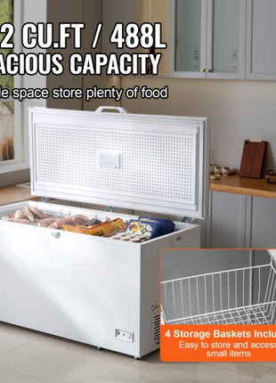 Chest Freezer, 17 Cu.ft Freestanding Top Open Door Commercial Chest Freezers, Large Deep Freezer with 4 Removable Baskets, Locking Lid, Adjustable Temp for -18.4?-10.4?/32? to 50?, LED Lighting, 6 Wheels
