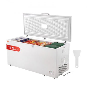 Chest Freezer, 17 Cu.ft Freestanding Top Open Door Commercial Chest Freezers, Large Deep Freezer with 4 Removable Baskets, Locking Lid, Adjustable Temp for -18.4?-10.4?/32? to 50?, LED Lighting, 6 Wheels