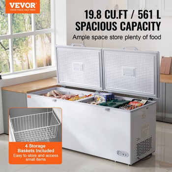 Chest Freezer, 19.8 Cu.ft / 561 L Large Deep Freezer with Split Top Double Locking Lids, Freestanding Commercial Chest Freezer & 4 Removable Baskets, 7-Level Adjustable Temp, LED Light, 6 Wheels