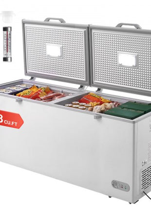 Chest Freezer, 19.8 Cu.ft / 561 L Large Deep Freezer with Split Top Double Locking Lids, Freestanding Commercial Chest Freezer & 4 Removable Baskets, 7-Level Adjustable Temp, LED Light, 6 Wheels