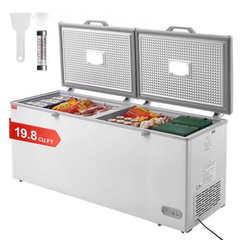 Chest Freezer, 19.8 Cu.ft / 561 L Large Deep Freezer with Split Top Double Locking Lids, Freestanding Commercial Chest Freezer & 4 Removable Baskets, 7-Level Adjustable Temp, LED Light, 6 Wheels