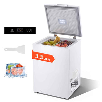 Chest Freezer, 3.3 Cu.ft Compact Deep Freezer, Free Standing Top Open Door Chest Freezers with 2 Removable Baskets & Adjustable Thermostat - Energy Saving, Low Noise & Garage Ready, White