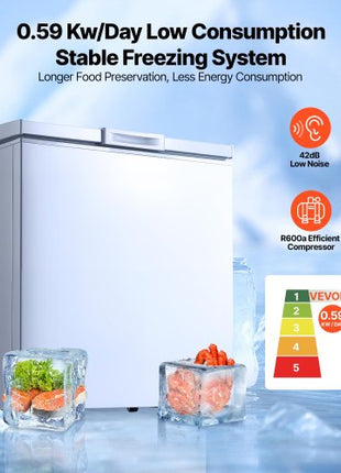 Chest Freezer, 5 Cu.ft Compact Deep Freezer, Free Standing Top Open Door Chest Freezers with 2 Removable Baskets & Adjustable Thermostat - Energy Saving, Low Noise & Garage Ready, White
