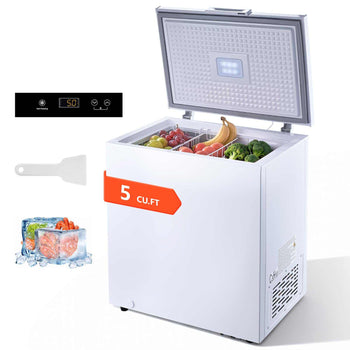 Chest Freezer, 5 Cu.ft Compact Deep Freezer, Free Standing Top Open Door Chest Freezers with 2 Removable Baskets & Adjustable Thermostat - Energy Saving, Low Noise & Garage Ready, White