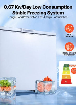 Chest Freezer, 6.7 Cu.ft Compact Deep Freezer, Free Standing Top Open Door Chest Freezers with 2 Removable Baskets & Adjustable Thermostat - Energy Saving, Low Noise & Garage Ready, White