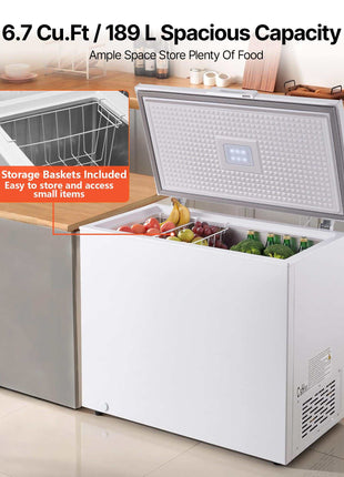 Chest Freezer, 6.7 Cu.ft Compact Deep Freezer, Free Standing Top Open Door Chest Freezers with 2 Removable Baskets & Adjustable Thermostat - Energy Saving, Low Noise & Garage Ready, White