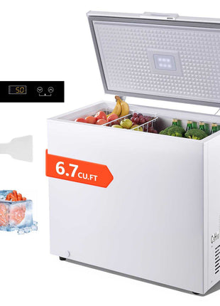 Chest Freezer, 6.7 Cu.ft Compact Deep Freezer, Free Standing Top Open Door Chest Freezers with 2 Removable Baskets & Adjustable Thermostat - Energy Saving, Low Noise & Garage Ready, White