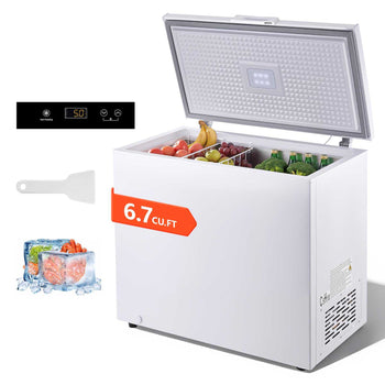 Chest Freezer, 6.7 Cu.ft Compact Deep Freezer, Free Standing Top Open Door Chest Freezers with 2 Removable Baskets & Adjustable Thermostat - Energy Saving, Low Noise & Garage Ready, White