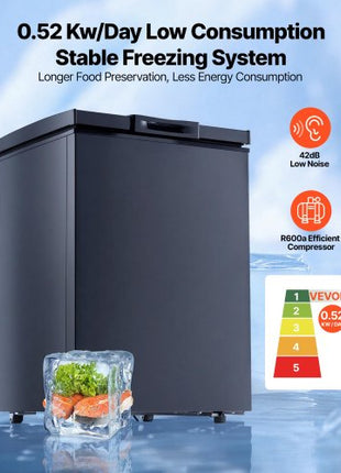 Chest Freezer, 3.3 Cu.ft Compact Deep Freezer, Free Standing Top Open Door Chest Freezers with 2 Removable Baskets & Adjustable Thermostat - Energy Saving, Low Noise & Garage Ready, Black