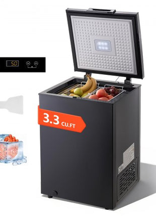 Chest Freezer, 3.3 Cu.ft Compact Deep Freezer, Free Standing Top Open Door Chest Freezers with 2 Removable Baskets & Adjustable Thermostat - Energy Saving, Low Noise & Garage Ready, Black