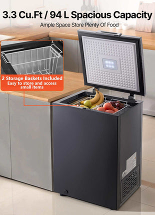 Chest Freezer, 3.3 Cu.ft Compact Deep Freezer, Free Standing Top Open Door Chest Freezers with 2 Removable Baskets & Adjustable Thermostat - Energy Saving, Low Noise & Garage Ready, Black