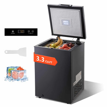 Chest Freezer, 3.3 Cu.ft Compact Deep Freezer, Free Standing Top Open Door Chest Freezers with 2 Removable Baskets & Adjustable Thermostat - Energy Saving, Low Noise & Garage Ready, Black