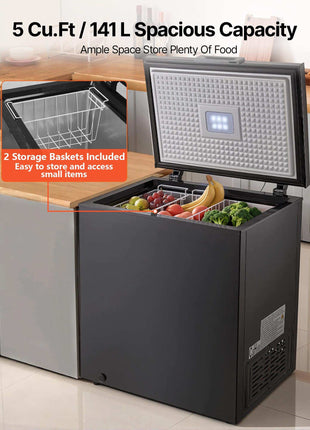 Chest Freezer, 5 Cu.ft Compact Deep Freezer, Free Standing Top Open Door Chest Freezers with 2 Removable Baskets & Adjustable Thermostat - Energy Saving, Low Noise & Garage Ready, Black