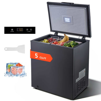 Chest Freezer, 5 Cu.ft Compact Deep Freezer, Free Standing Top Open Door Chest Freezers with 2 Removable Baskets & Adjustable Thermostat - Energy Saving, Low Noise & Garage Ready, Black