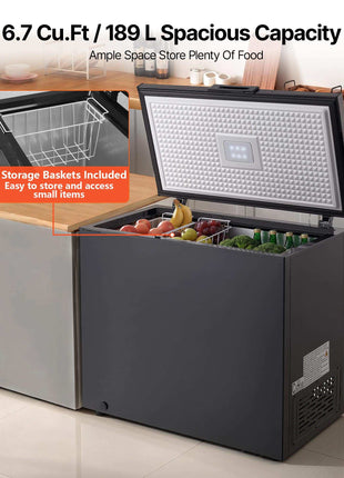 Chest Freezer, 6.7 Cu.ft Compact Deep Freezer, Free Standing Top Open Door Chest Freezers with 2 Removable Baskets & Adjustable Thermostat - Energy Saving, Low Noise & Garage Ready, Black