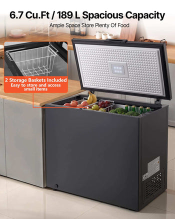 Chest Freezer, 6.7 Cu.ft Compact Deep Freezer, Free Standing Top Open Door Chest Freezers with 2 Removable Baskets & Adjustable Thermostat - Energy Saving, Low Noise & Garage Ready, Black