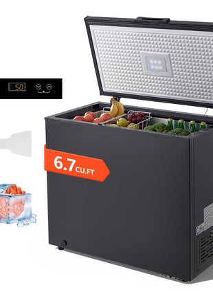 Chest Freezer, 6.7 Cu.ft Compact Deep Freezer, Free Standing Top Open Door Chest Freezers with 2 Removable Baskets & Adjustable Thermostat - Energy Saving, Low Noise & Garage Ready, Black
