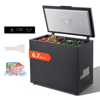 Chest Freezer, 6.7 Cu.ft Compact Deep Freezer, Free Standing Top Open Door Chest Freezers with 2 Removable Baskets & Adjustable Thermostat - Energy Saving, Low Noise & Garage Ready, Black