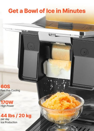 Snowflake Ice Machine, 44LBS/24H Snowflake Ice Maker, Ice-Shaver Machine with Stainless Steel Blade, Electric Snow Cone Maker with 0.2 Gal Tank, 60S Fast Pre-Cooling, for Home & Small Gatherings
