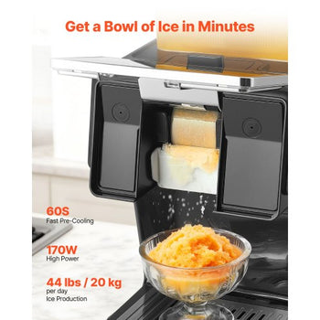 Snowflake Ice Machine, 44LBS/24H Snowflake Ice Maker, Ice-Shaver Machine with Stainless Steel Blade, Electric Snow Cone Maker with 0.2 Gal Tank, 60S Fast Pre-Cooling, for Home & Small Gatherings