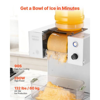 Snowflake Ice Machine, 132LBS/24H Snowflake Ice Maker, Ice-Shaver Machine with Stainless Steel Blade, Electric Snow Cone Maker with 0.48Gal Tank, 90S Fast Pre-Cooling, for Home & Small Gathering