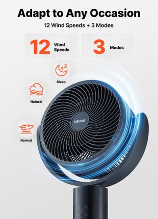 7-Inch Pedestal Fan, Oscillating Standing Floor Fan with DC Motor, Remote Control, 12 Speeds & 3 Modes, 15H Timer, Adjustable Height, Quiet for Home, Bedroom, Living Room, Study Room, Blue Gray