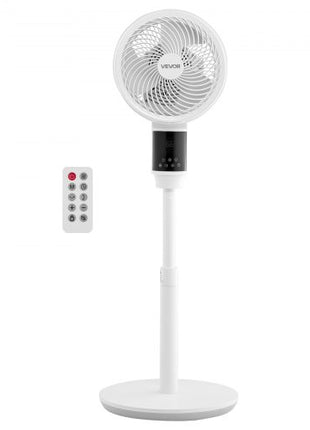 9-Inch Pedestal Fan, 80° Oscillating Standing Floor Fan with Quite DC Motor, Remote Control, 9 Speeds & 4 Smart Modes, 24H Timer, Adjustable Height, for Home, Bedroom, Living Room, White