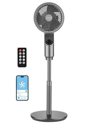 9-Inch Pedestal Fan, 80° Oscillating Standing Floor Fan with Quite DC Motor, Remote Control, 9 Speeds & 4 Smart Modes, 24H Timer, Adjustable Height, for Home, Bedroom, Living Room, Silver Gray
