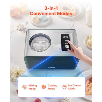 Automatic Ice Cream Maker with Built-in Compressor, 1.5 Quart No Pre-freezing Gelato Maker, Electric Sorbet-Maker, 3 Modes Compressor Ice Cream Machine for Home Kitchen