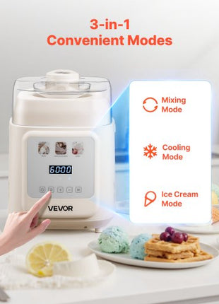 Upright Automatic Ice Cream Maker with Built-in Compressor, 1 Quart No Pre-freezing Gelato Maker & Frozen Yogurt Machine, 4 Modes Electric Sorbet-Maker, Compressor Ice Cream Machine for Home
