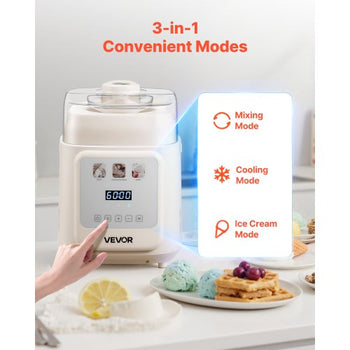 Upright Automatic Ice Cream Maker with Built-in Compressor, 1 Quart No Pre-freezing Gelato Maker & Frozen Yogurt Machine, 4 Modes Electric Sorbet-Maker, Compressor Ice Cream Machine for Home