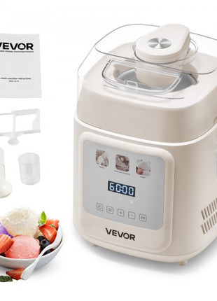 Upright Automatic Ice Cream Maker with Built-in Compressor, 1 Quart No Pre-freezing Gelato Maker & Frozen Yogurt Machine, 4 Modes Electric Sorbet-Maker, Compressor Ice Cream Machine for Home