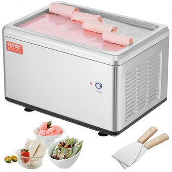 Fried Ice Cream Roll Machine, 12.6" x 8.5" Stir-Fried Ice Cream Pan, Stainless Steel Rolled Ice Cream Maker with Compressor and 2 Scrapers, for Making Ice Cream, Frozen Yogurt, Ice Cream Rolls