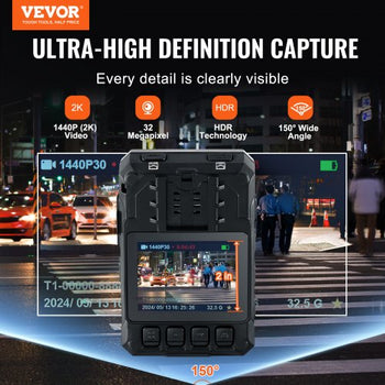 1440P HD Police Body Camera, 128GB Body Cam with Audio Video Recording Picture, Built-in 3500 mAh Battery, 2.0" LCD, Infrared Night Vision, Waterproof GPS Personal Body Cam for Law Enforcement