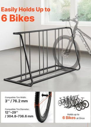 Bike Rack, Fits Tire Width 3 Inch/76.2 mm, Carbon Steel Double-Sided Grid Bike Rack Stand, Freestanding Bicycle Storage Holder for Curbside, Garage, Indoor, Outdoor Parking, 6-Bicycle Capacity
