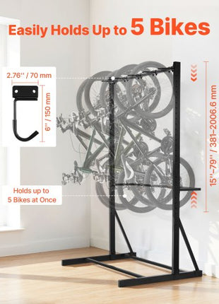 Bike Rack, 300LBS/136KG Capacity for up to 5 Bikes, Freestanding Bike Storage Rack, Carbon Steel Vertical Bicycle Stand for Home, Yard, Garage, Living Room, Indoor/Outdoor Bicycle Storage Stand