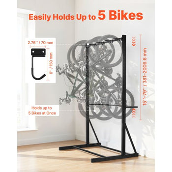 Bike Rack, 300LBS/136KG Capacity for up to 5 Bikes, Freestanding Bike Storage Rack, Carbon Steel Vertical Bicycle Stand for Home, Yard, Garage, Living Room, Indoor/Outdoor Bicycle Storage Stand